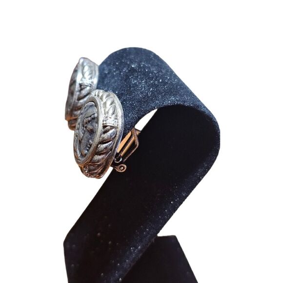 Judith Ripka Sterling Silver Greek Coin Diamonique Textured Rope Omega Earrings - Picture 2 of 5